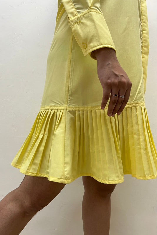 Yellow Daisy Pleated Shirt Dress