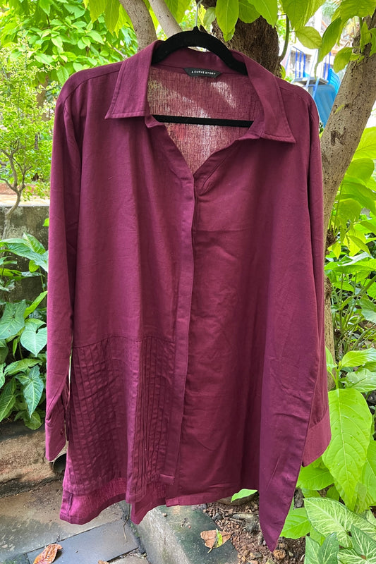 Pin-tuck Shirt in Burgundy