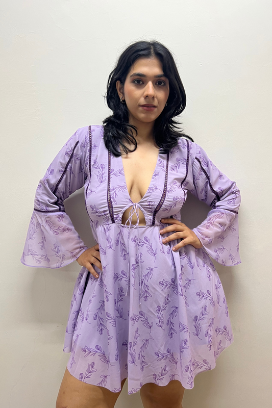 Purple Bloom Tie-up Dress