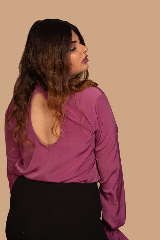 Keyhole Top with Paperbag Sleeves in Purple